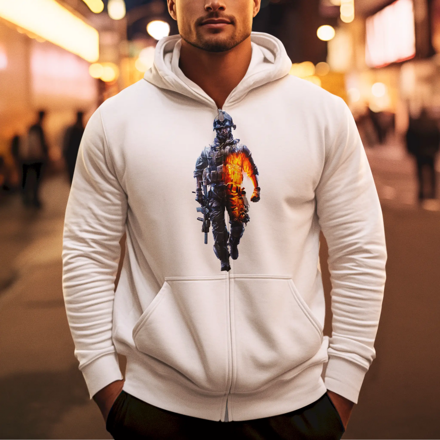 White tactical soldier zip hoodie - Λευκή ζακέτα φούτερ με στρατιώτη