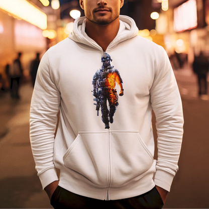 White tactical soldier zip hoodie - Λευκή ζακέτα φούτερ με στρατιώτη