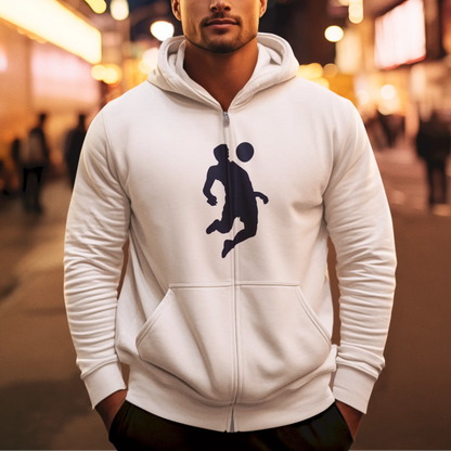 White zip hoodie με ποδοσφαιριστή σιλουέτα - clean athletic jacket για contemporary sports fashion