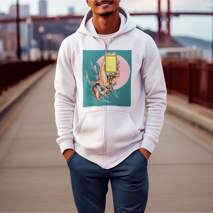 White zip hoodie jacket με digital awareness artwork - Λευκή ζακέτα φούτερ με ψηφιακή ευαισθητοποίηση