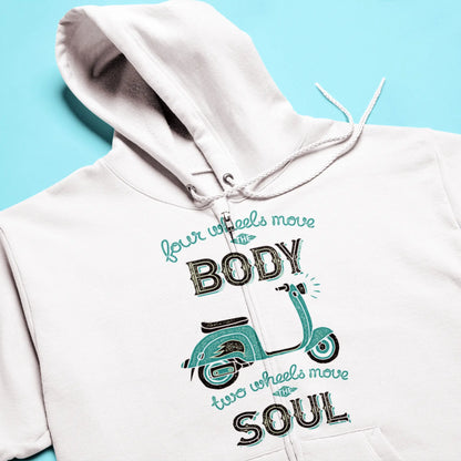 White zip hoodie jacket με vintage scooter graphic - Λευκή ζακέτα φούτερ με κλασικό σχέδιο σκούτερ