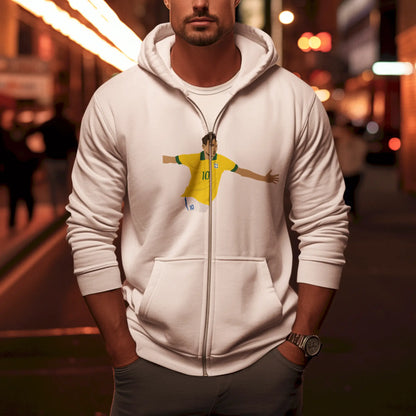 White zip hoodie portraying iconic Neymar Jr. face in bold graphics. | Λευκή zip κουκούλα με εικονικό πρόσωπο Neymar Jr. σε τολμηρά γραφικά.