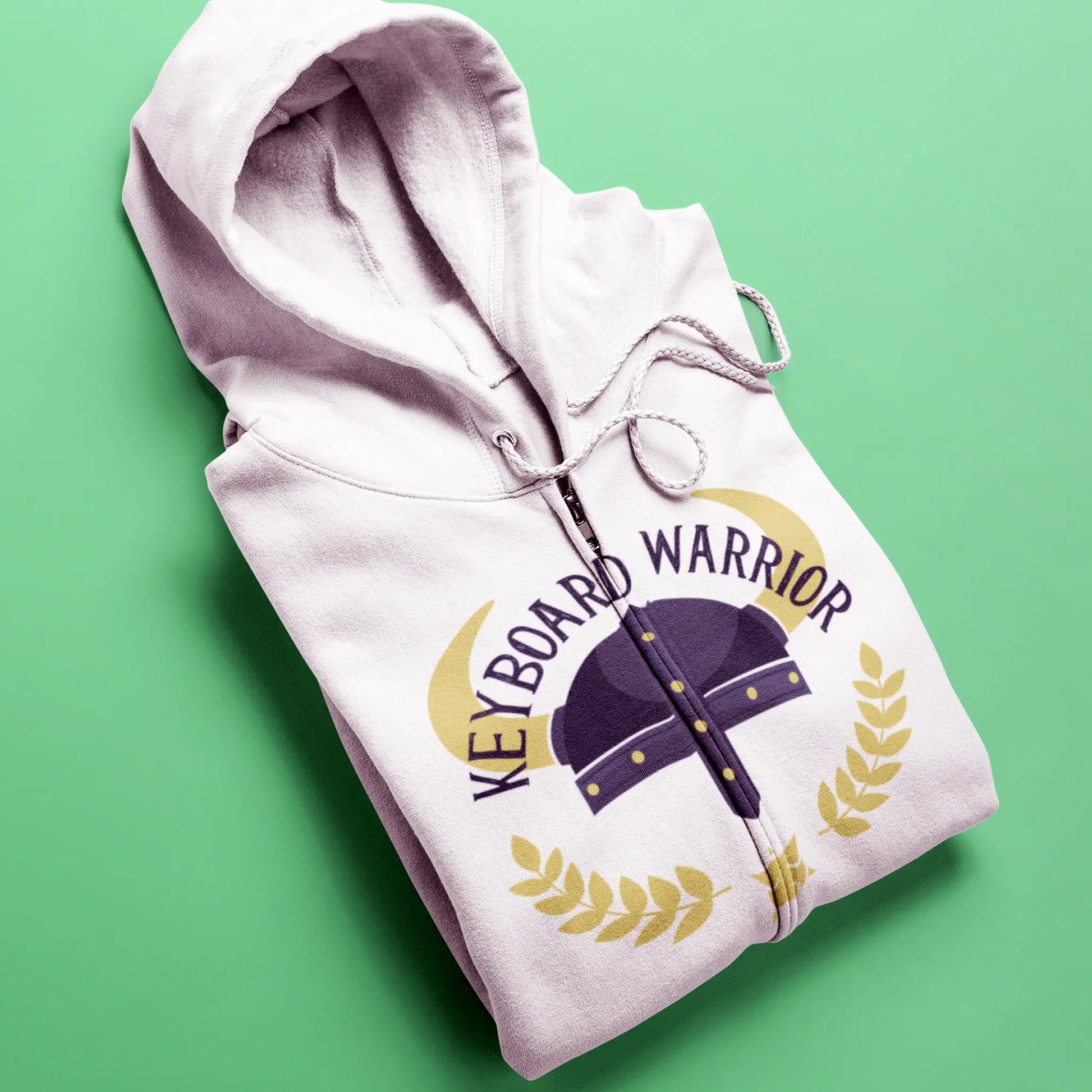 White zip hoodie with keyboard warrior emblem - Λευκό zip hoodie με keyboard warrior έμβλημα για versatile gaming style