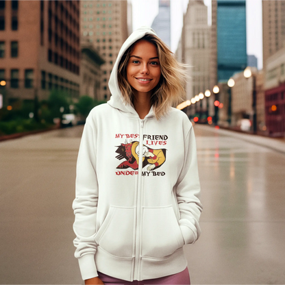 White zip jacket celebrating friends who embrace every naughty part of you - Λευκή ζακέτα κουκούλα που γιορτάζει με φίλους που αγκαλιάζουν κάθε σκανδαλιάρικο κομμάτι σου
