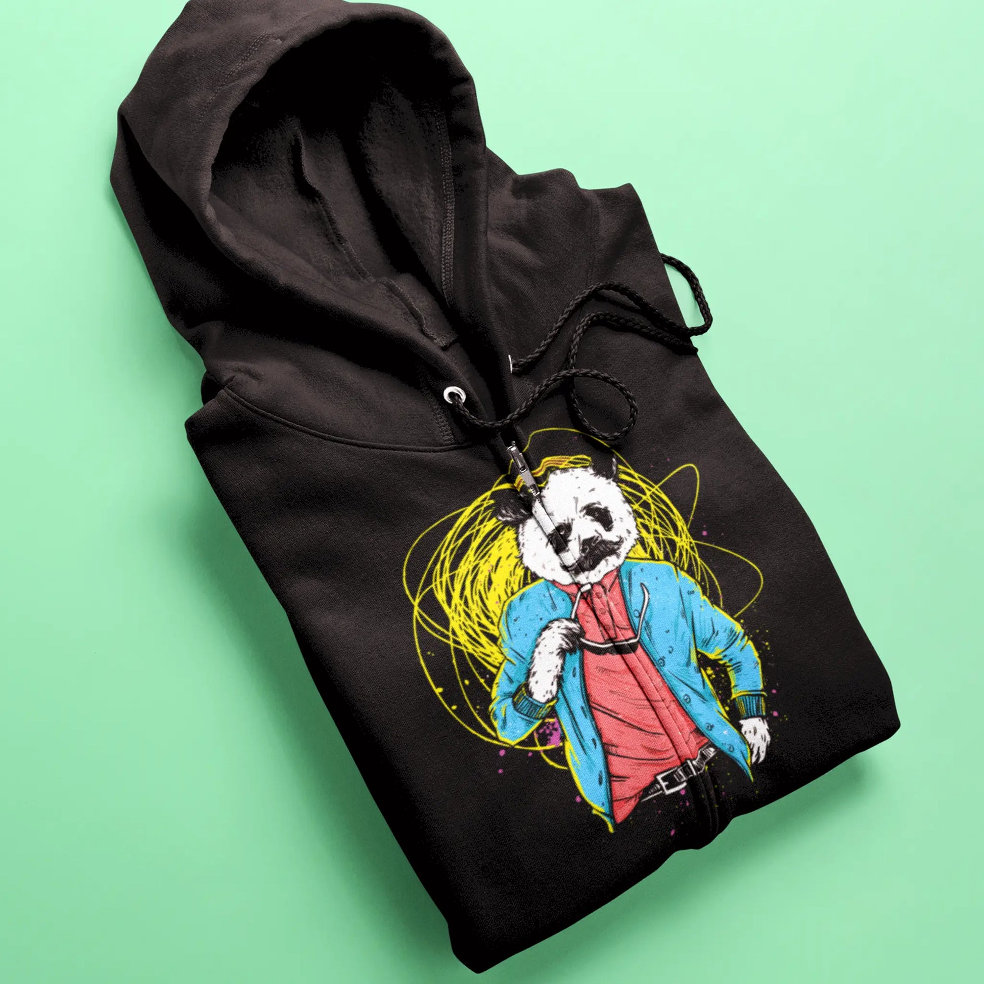 Zip-up hoodie in black with soft and balanced panda print – Μαύρο φούτερ με φερμουάρ και κουκούλα με ισορροπημένο print panda