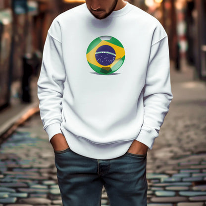 White Crisp crewneck sweatshirt with Brazil’s energy at center – Λευκό Καθαρό φούτερ με την ενέργεια της Βραζιλίας στο κέντρο