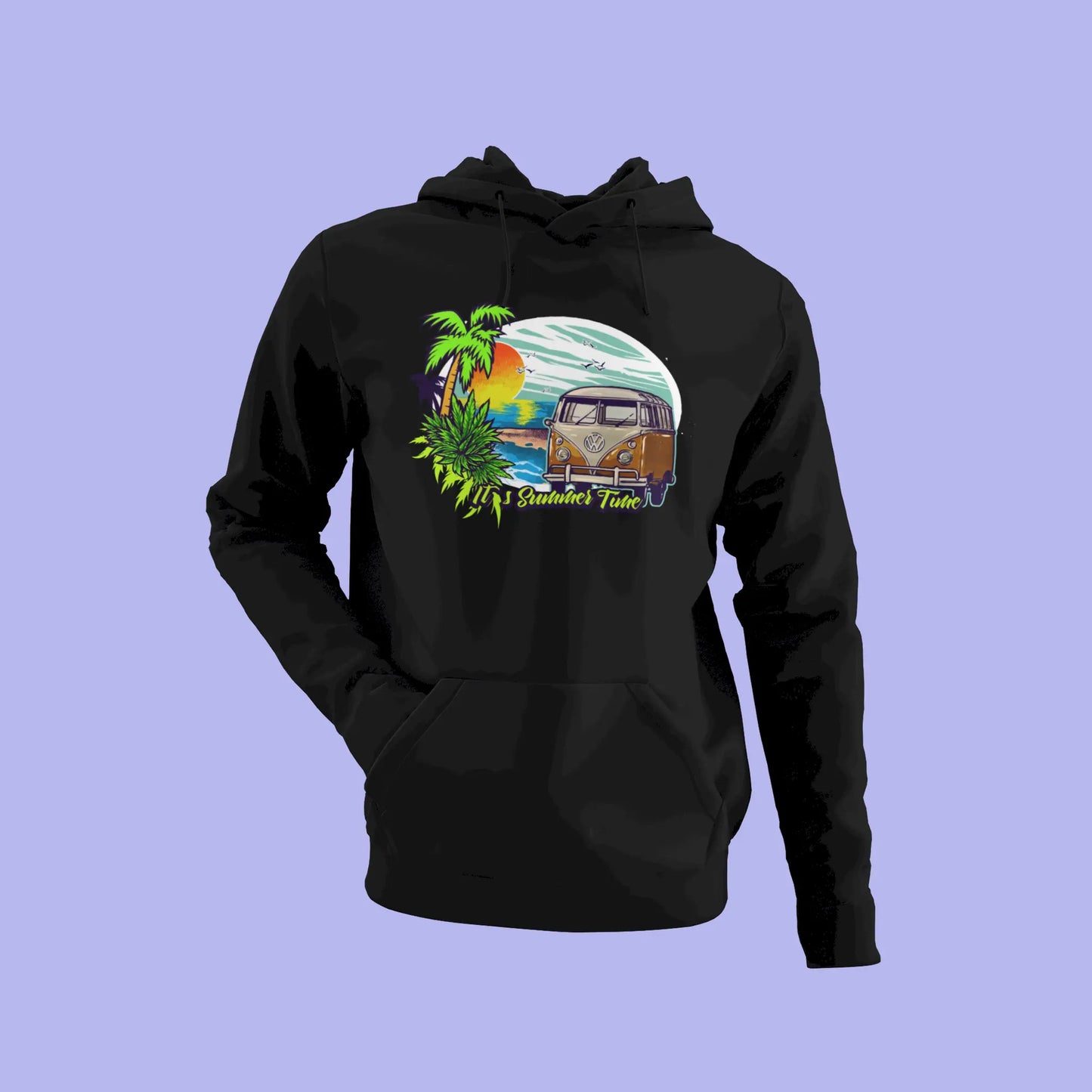 Μαύρο urban hoodie με κουκούλα και το εντυπωσιακό It's Summer Time vintage van print στο στήθος