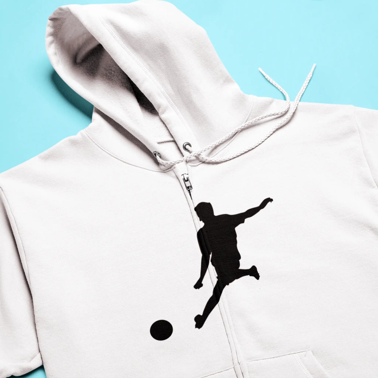 White football silhouette zip hoodie football player design - λευκή ζακέτα με κουκούλα με σχέδιο ποδοσφαιριστή σιλουέτα να βάζει γκολ