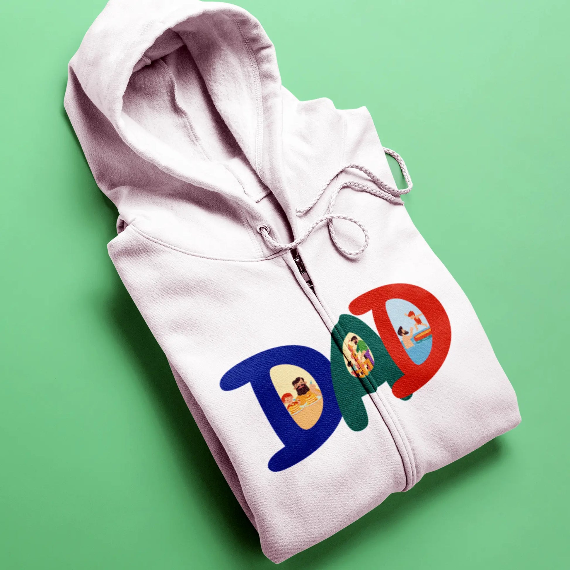 Stylish dad design printed on a white zip hoodie | Στυλάτο σχέδιο μπαμπά σε λευκή  ζακέτα με κουκούλα
