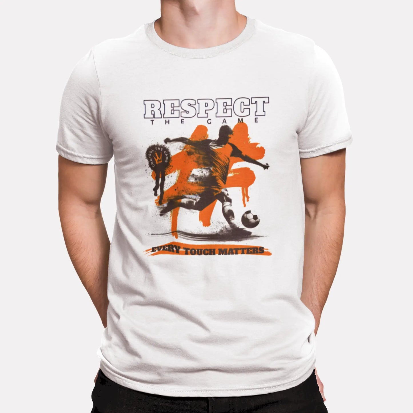 Μαύρο football t-shirt με respect the game σχέδιο - urban soccer design για αληθινούς ποδοσφαιρόφιλους που εκτιμούν κάθε στιγμή στο γήπεδο