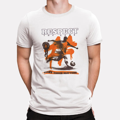 Μαύρο football t-shirt με respect the game σχέδιο - urban soccer design για αληθινούς ποδοσφαιρόφιλους που εκτιμούν κάθε στιγμή στο γήπεδο