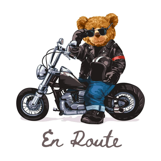 illustrated teddy bear biker on a classic motorcycle – εικονογραφημένο αρκουδάκι μηχανόβιος πάνω σε κλασική μηχανή