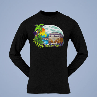 Μαύρο μακρυμάνικο t-shirt ιδανικό για cool βράδια με το retro Volkswagen van art σε πρώτο πλάνο