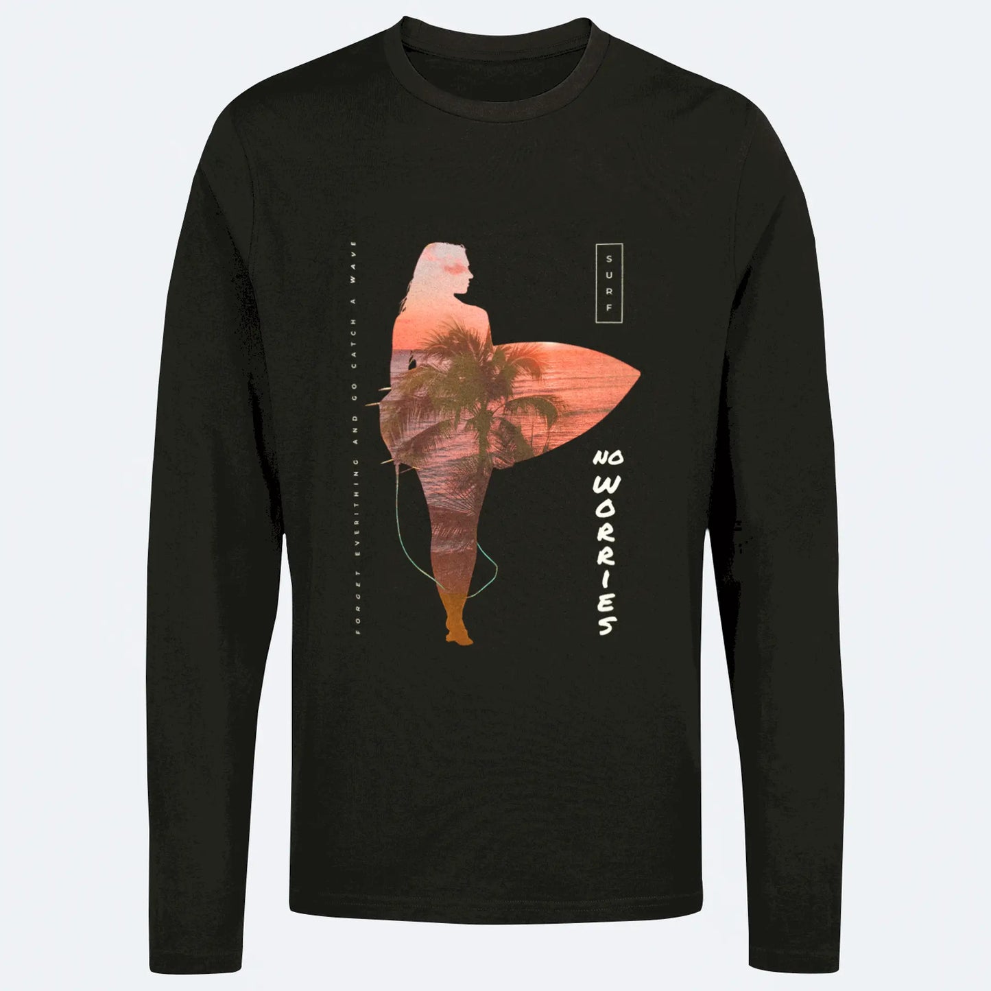 Black long sleeve t-shirt with beach vibes surf design – Μαύρο μακρυμάνικο t-shirt με σχέδιο surfing και αίσθηση παραλίας