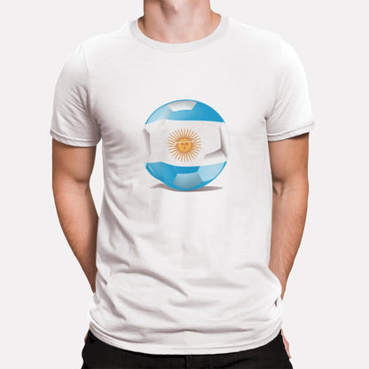 Argentina flag sun emblem on a football-themed white shirt for proud fans – Εμβληματικός ήλιος της Αργεντινής σε ποδοσφαιρικό λευκό μπλουζάκι για υπερήφανους φαν