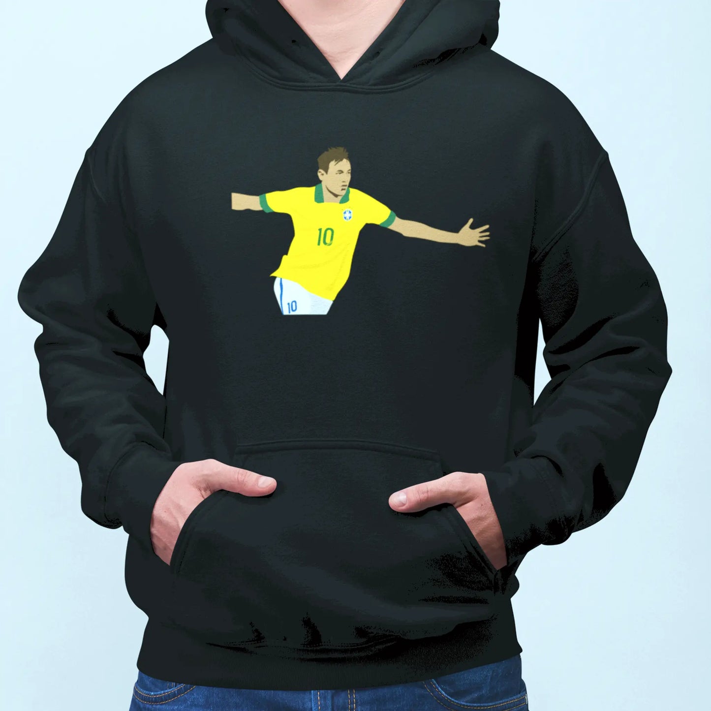 Black hoodie with intense Neymar Jr. portrait for bold fanwear. | Μαύρη φούτερ με κουκούλα με έντονο πορτραίτο Neymar Jr. για τολμηρό fanwear.