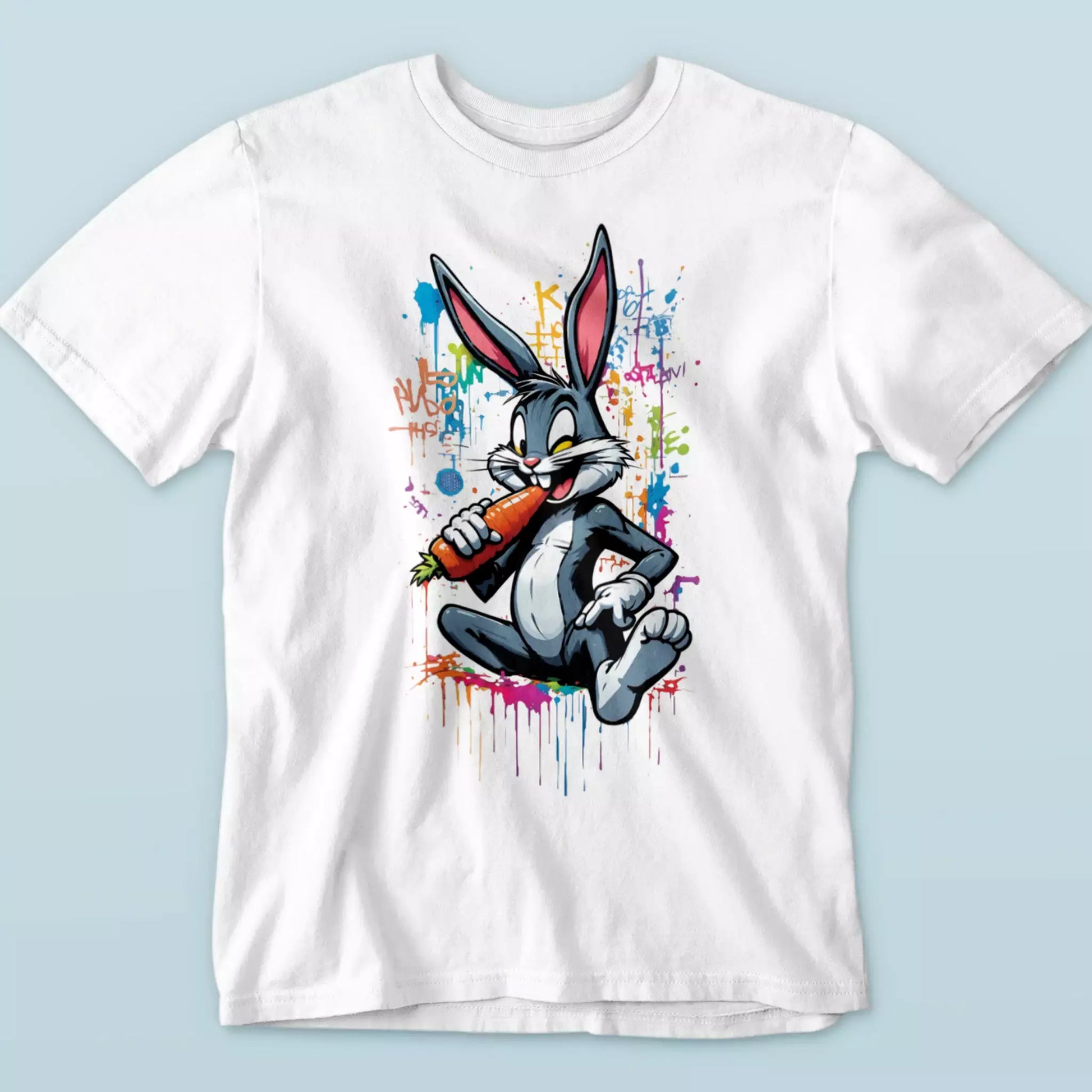 Καλοκαιρινό white tee με τον Bugs Bunny και street art στοιχεία που τραβούν την προσοχή.